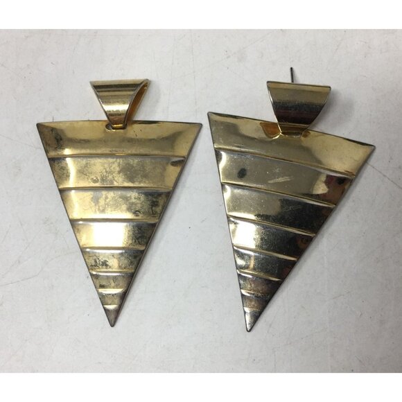 Women's Triangle Shaped Gold tone Dangle Earrings - Picture 2 of 5